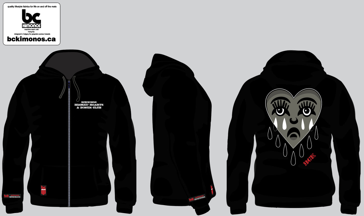 BJJ Zip Up Hoodie: Broken Hearts and Bones
