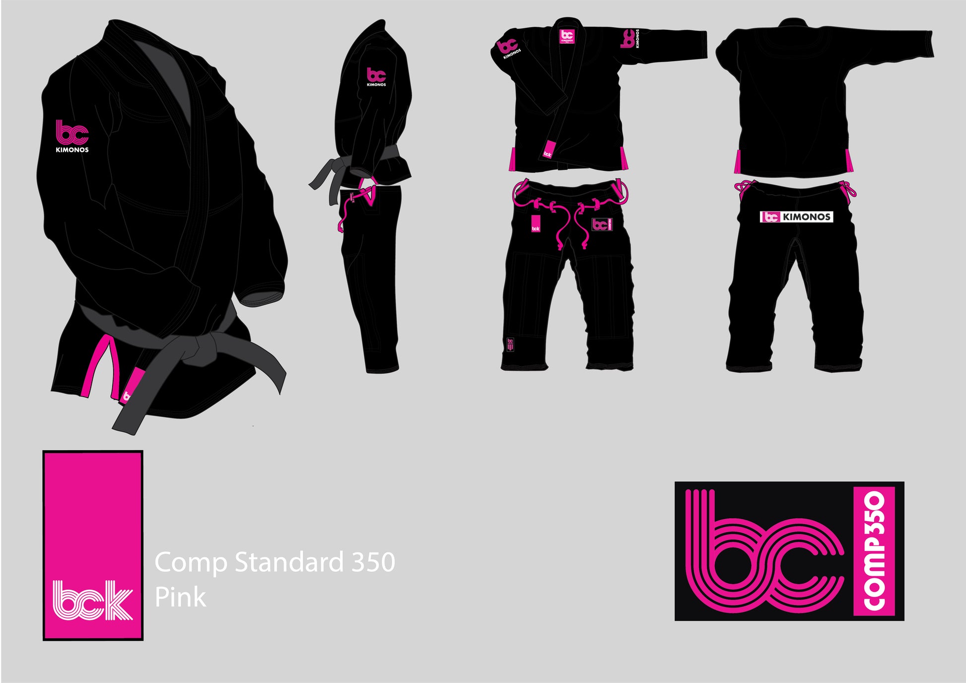 Black and Pink BCKimonos BJJ Gi mock up full